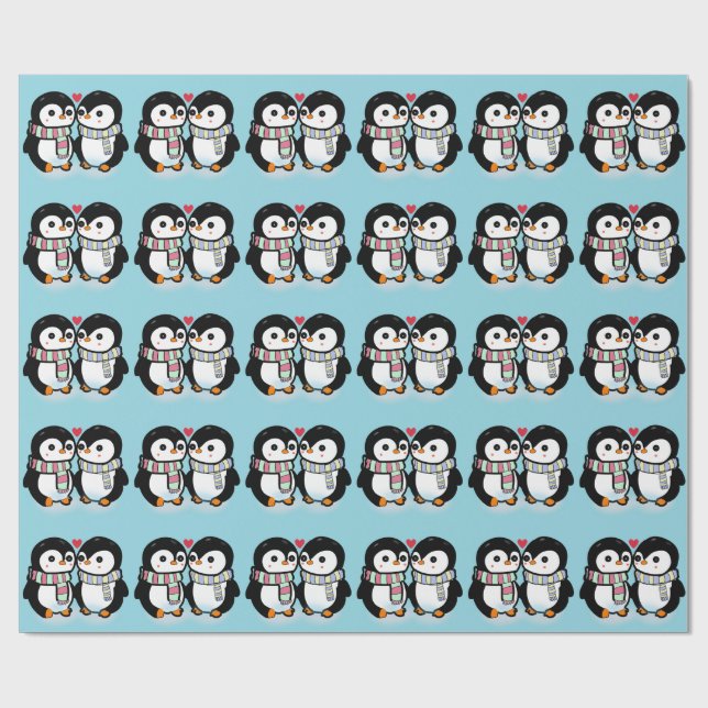 Benutzerdefinierte Winter Pinguin Liebe Geschenkpapier (Flach)