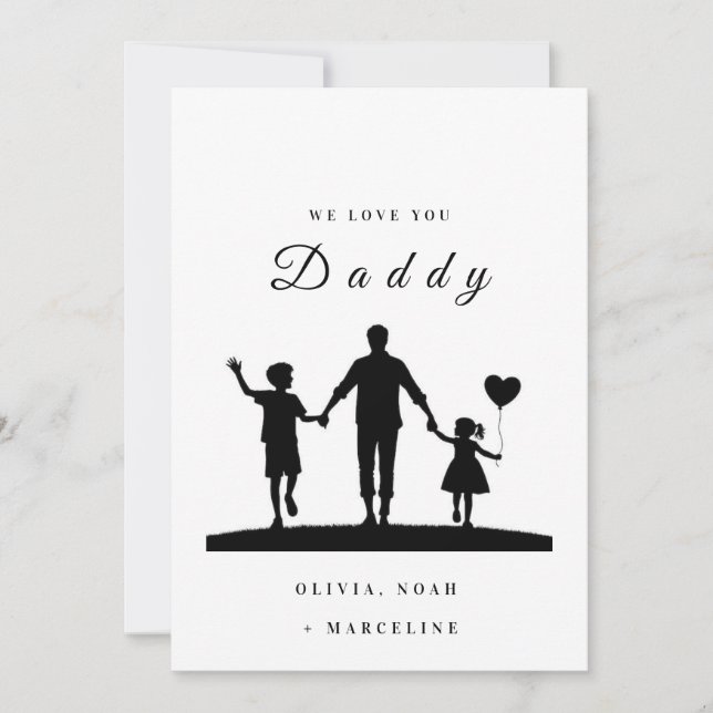 Benutzerdefinierte „Wir lieben dich, Daddy“ Silhou Save The Date (Vorderseite)