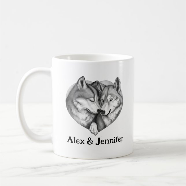 Benutzerdefinierte Wolfspaar-Namen Personalisiert Kaffeetasse (Links)