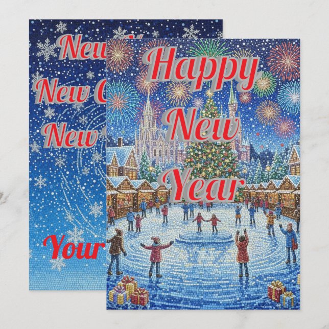 Benutzerdefinierte wunderliche Winter-Feuerwerk-Fe Feiertagskarte (Vorne/Hinten)