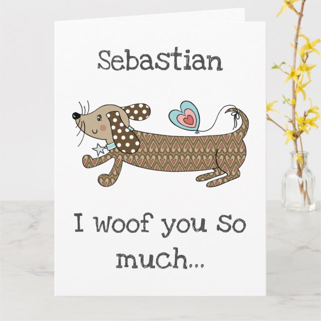 Benutzerdefinierte Wurst Hunde Dackel Valentinstag Karte (Gelbe Blume)