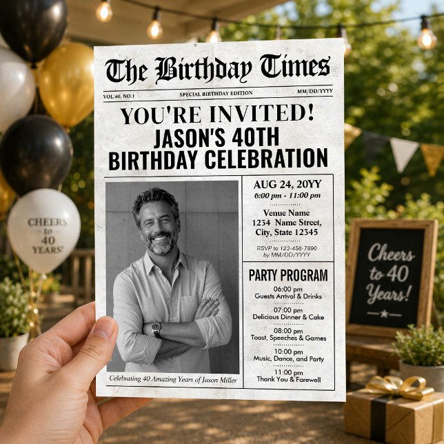 Benutzerdefinierte Zeitungs-Einladung zum Geburtst Feiertagskarte (Custom Birthday Newspaper Invitation with Program)