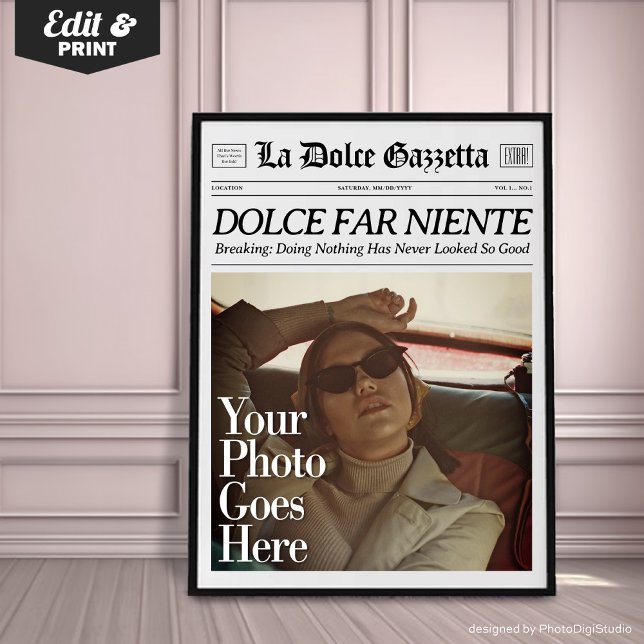 Benutzerdefinierte Zeitungs-Wandkunst Dolce Far Ni Poster (Custom Trendy Newspaper Print, Dolce Far Niente, La Dolce Vita, Italian Summer Wall Art)