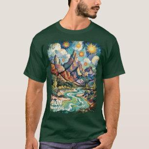 Benutzerdefinierte Zion Mountains & River Van Gogh T-Shirt