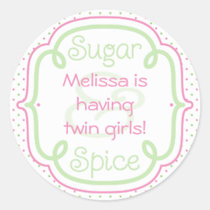 Benutzerdefinierte Zucker und Spice Baby Shower Zw Runder Aufkleber