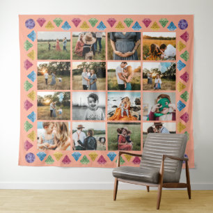 Benutzerdefinierter 16-Foto-Collage-Diamant-Jumbo- Wandteppich
