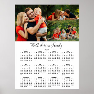 Benutzerdefinierter 2026-Kalender 3-Foto-Collage Poster