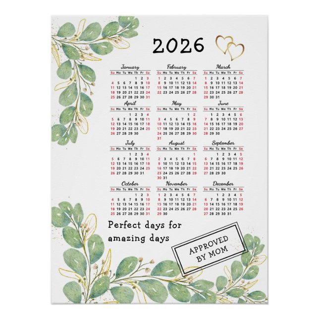 Benutzerdefinierter 2026-Kalender mit elegantem Eu Poster (Vorderseite)