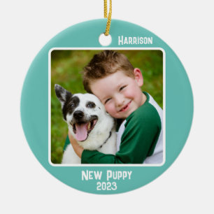 Benutzerdefinierter 2-Foto-Aquamariner Meilenstein Keramik Ornament