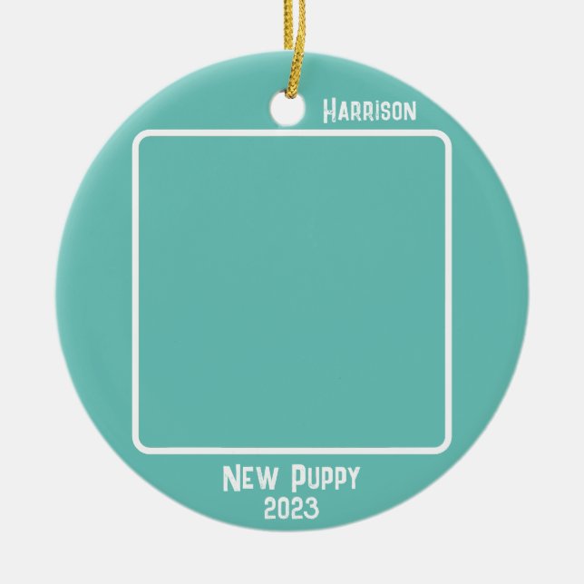 Benutzerdefinierter 2-Foto-Aquamariner Meilenstein Keramik Ornament (Vorne)