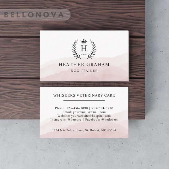 Benutzerdefinierter Anfangs- und Namensbereich Wei Visitenkarte (Custom Initial & Name White Black Pink Monogrammed Business Card)