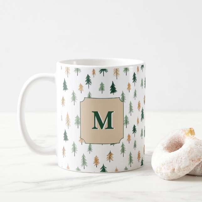 Benutzerdefinierter Anfangsbuchstabe Pine Mug | Pe Kaffeetasse (Mit Donut)