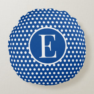 Benutzerdefinierter Anfangsbuchstabe Polka Dot Nav Rundes Kissen