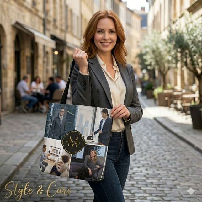 Benutzerdefinierter Anfangsname mit vier Bildern E (Custom Initial Name with Four Images Unique Medium Tote Bag)