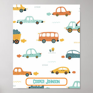 Benutzerdefinierter Auto-Name Pastellblau und Oran Poster