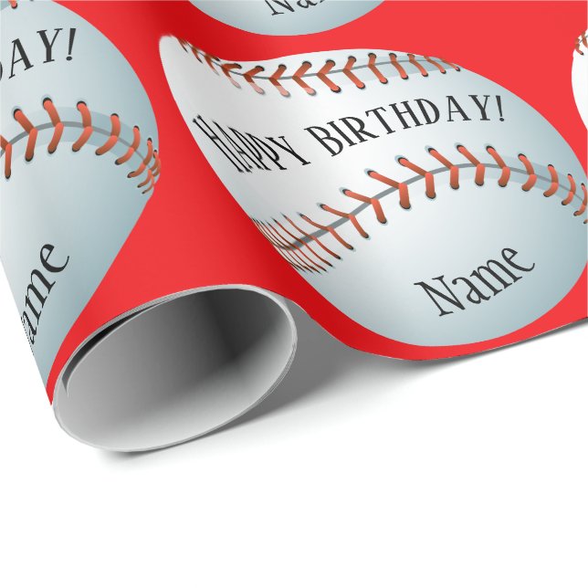 Benutzerdefinierter Baller Baseball-Name glücklich Geschenkpapier (Rolleneckpunkt)