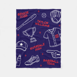 Benutzerdefinierter Baseball-Doodle-Muster-Name Se Fleecedecke