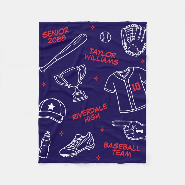 Benutzerdefinierter Baseball-Doodle-Muster-Name Se Fleecedecke (Vorderseite)
