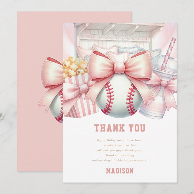 Benutzerdefinierter Baseball Mädchen Geburtstag  Dankeskarte (Vorne/Hinten)