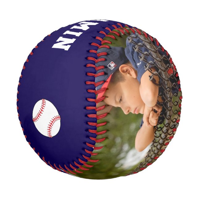 Benutzerdefinierter Baseball mit Name Nummer Foto  (Schrägansicht)