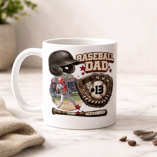 Benutzerdefinierter Baseball-Vater-Name mit Foto Kaffeetasse (Von Creator hochgeladen)