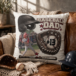 Benutzerdefinierter Baseball-Vater-Name mit Foto Kissen