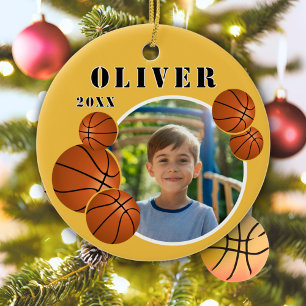Benutzerdefinierter Basketball Gelb Sport Foto Keramik Ornament