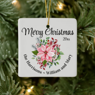 Benutzerdefinierter, beidseitiger Weihnachts-Pink- Keramikornament