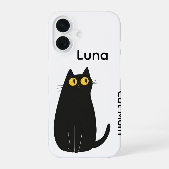 Benutzerdefinierter Black Cat iPhone Case - Name h iPhone 16 Hülle (Rückseite)