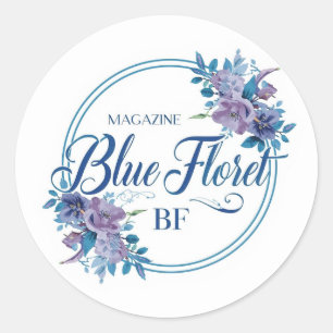 Benutzerdefinierter blauer Blumenlogo-Aufkleber –  Runder Aufkleber