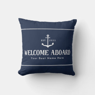 Benutzerdefinierter blauer Bootsname Nautical Will Kissen
