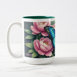Benutzerdefinierter Blauer Morpho-Schmetterling Fl Zweifarbige Tasse