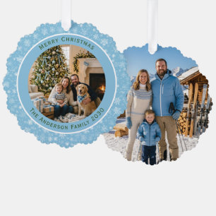 Benutzerdefinierter blauer Schneekristall-Weihnach Ornament Karte