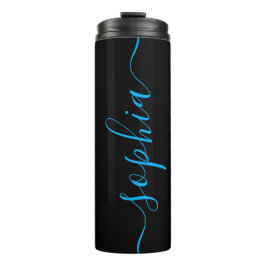 Benutzerdefinierter blauer Schriftname schwarzer T Thermosbecher