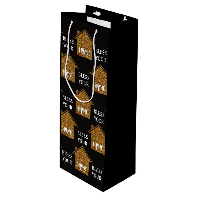 Benutzerdefinierter BLESS IHRES ZUHAUSE-Realtor-Cl Geschenktüte Für Weinflaschen (Vorderseite Schrägansicht)