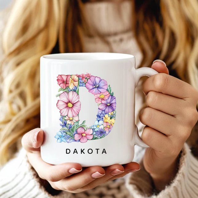 Benutzerdefinierter Blumenalphabet-Becher, Geschen Kaffeetasse (Custom Monogram Name Mug for Teacher, Nurse, Custom Floral Alphabet Mug for Her, Mom or Bridesmaids)
