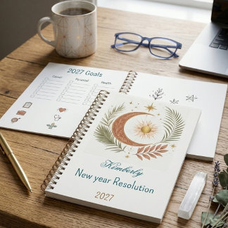 Benutzerdefinierter Boho-Sonne-Mond-Neujahrsvorsat Notizbuch