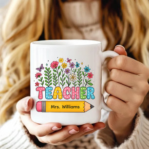 Benutzerdefinierter Boho-Wildblumen-Lehrerbecher, Kaffeetasse