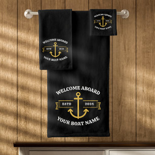 Benutzerdefinierter Bootsname Willkommen an Bord S Badhandtuch Set