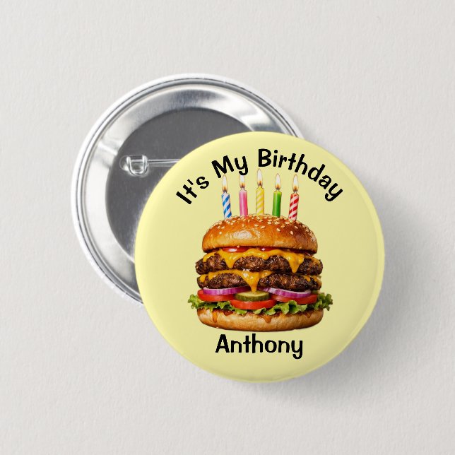 Benutzerdefinierter Burger-Geburtstagsbutton Button (Vorne & Hinten)