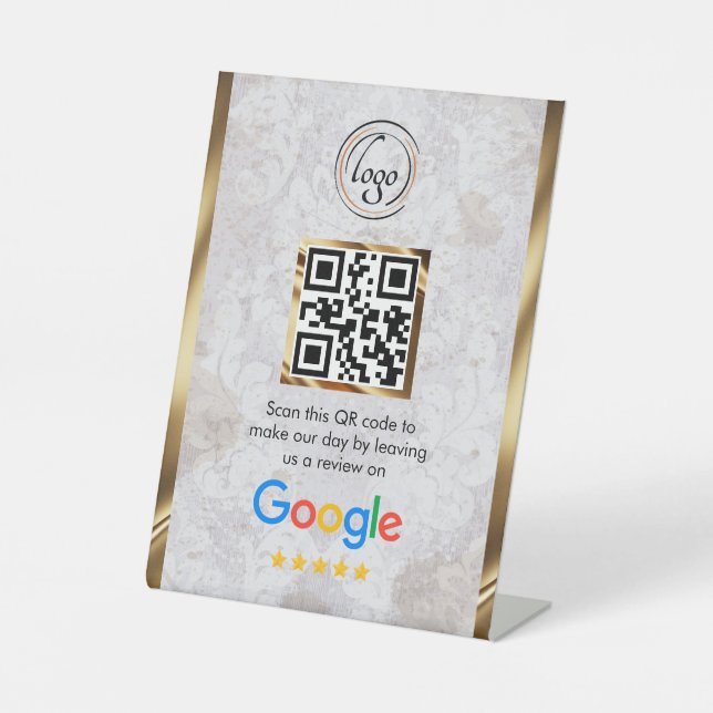 Benutzerdefinierter Business-QR-Code Google-Bewert Sockelschild (Vorderseite)