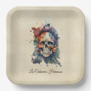 Benutzerdefinierter Calavera Hermosa Tag der Toten Pappteller