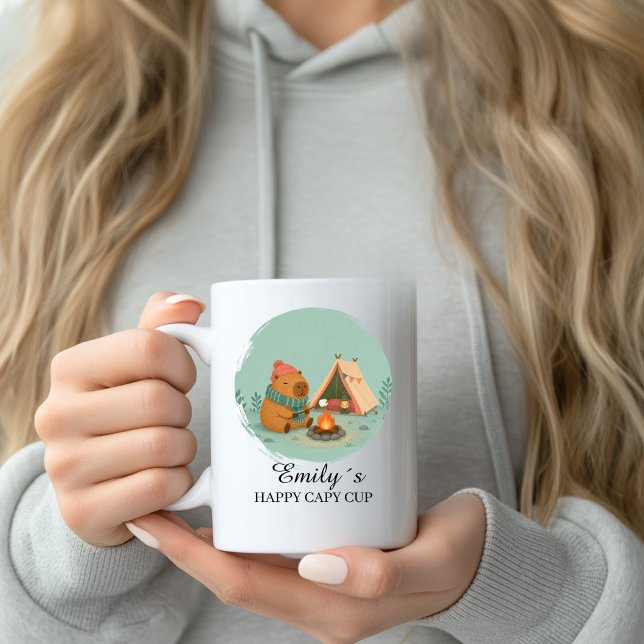 Benutzerdefinierter Camping Capybara Becher mit Na Kaffeetasse (Custom Camping Happy Capybara Cup Name Custom Mug with your Name & Text. )
