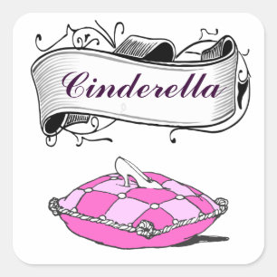 Benutzerdefinierter Cinderella-Schuh Pink Kissen A Quadratischer Aufkleber