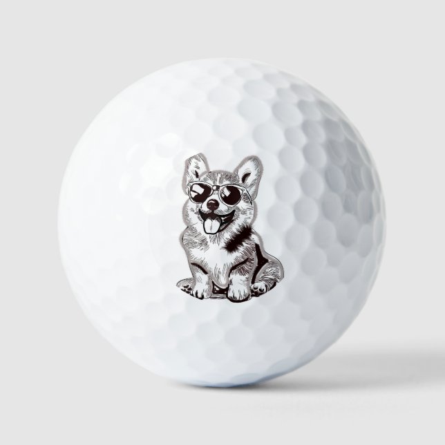 Benutzerdefinierter Corgi-Welpe mit Sonnenbrille | Golfball (Vorderseite)