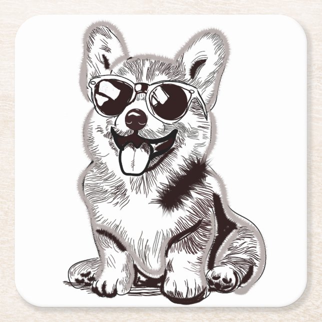 Benutzerdefinierter Corgi-Welpe mit Sonnenbrille | Rechteckiger Pappuntersetzer (Vorderseite)
