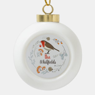 Benutzerdefinierter dekorativer Rotkehlchen-Botani Keramik Kugel-Ornament