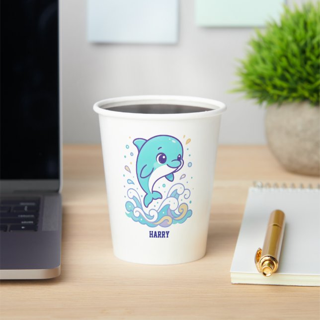 Benutzerdefinierter Delfin mit Blasen-Splash - Süß Pappbecher (InSitu)