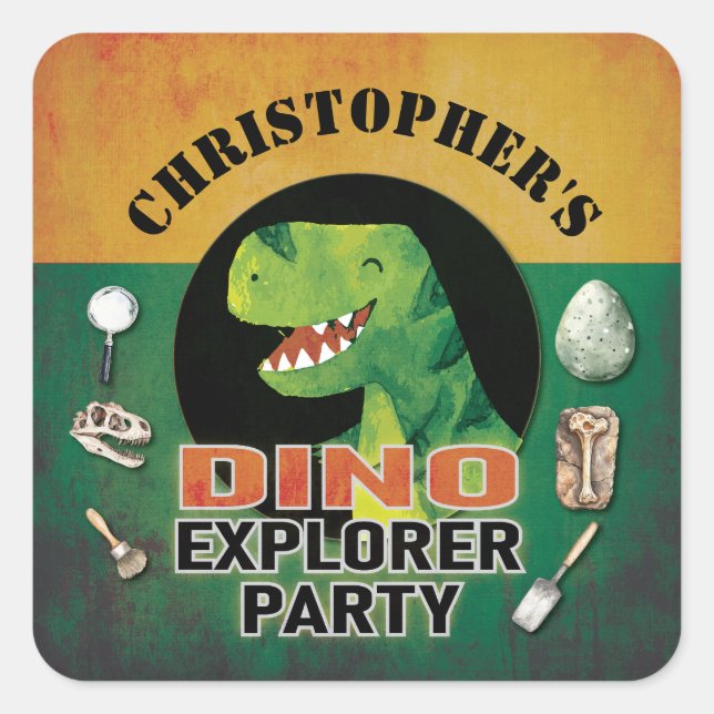 Benutzerdefinierter Dino-Explorer-Dinosaurier-Gebu Quadratischer Aufkleber (Vorderseite)