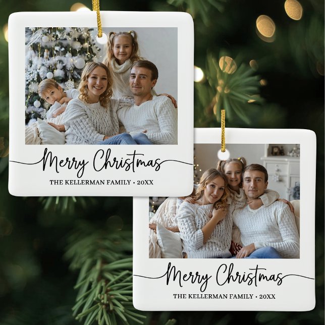 Benutzerdefinierter doppelseitiger Weihnachtsgruß  Keramikornament (Custom Double Sided Two Photo Merry Christmas Ceramic Ornament )